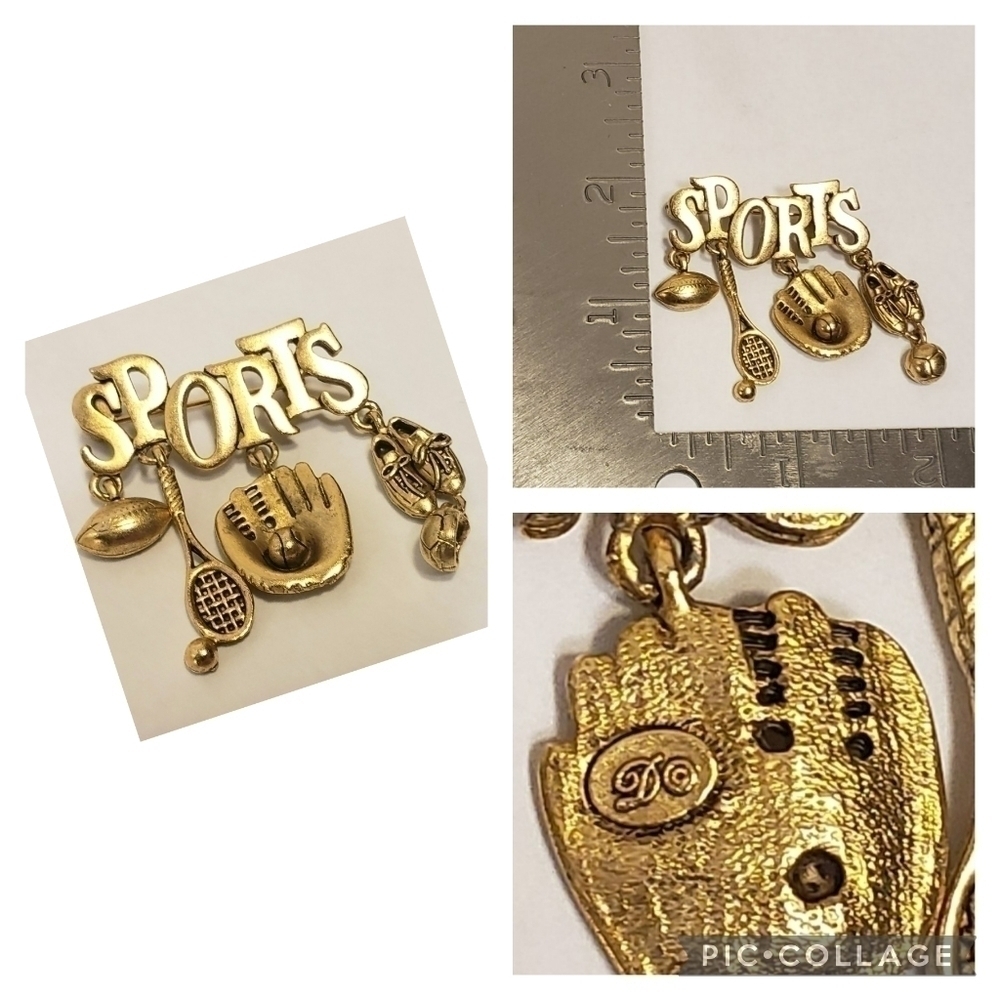 Vintage Danecraft Sports Brooch Pin Baseball Tennis Football Soccer Signed "D"
